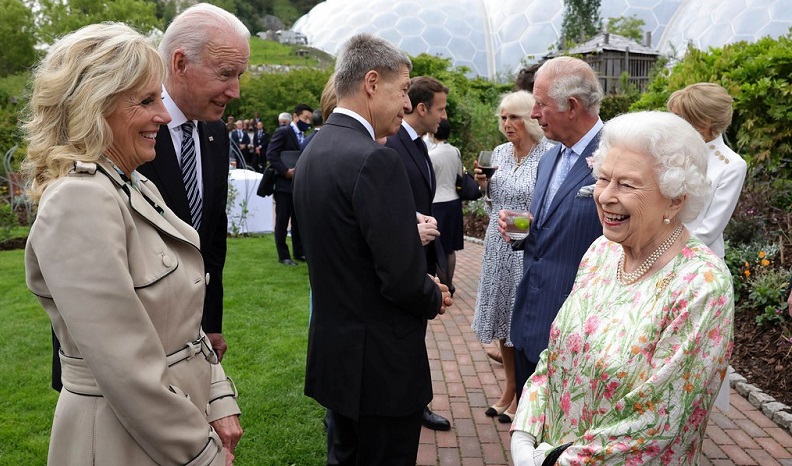 Britain's Queen Elizabeth hosts Biden at G7 reception