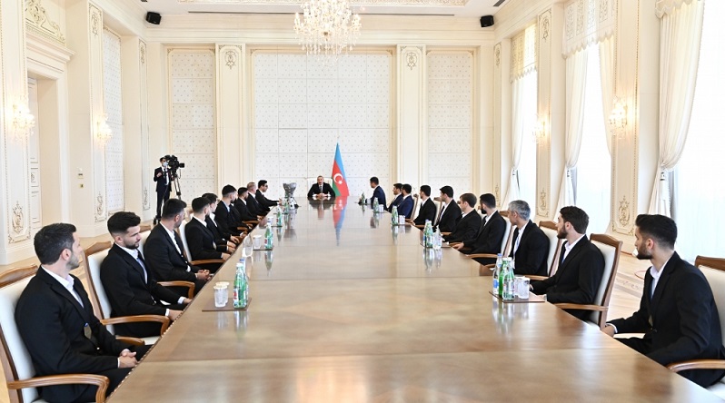 President Ilham Aliyev receives members of Azerbaijan national minifootball team who won European Championship
