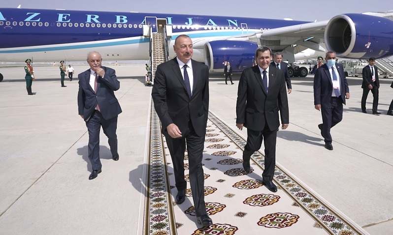 President Ilham Aliyev arrives in Turkmenistan for visit