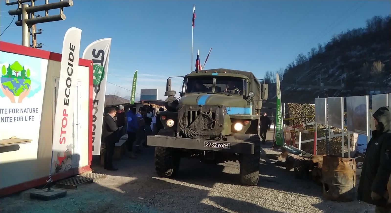 Trucks of Russian peacekeepers pass freely along Lachin-Khankendi road