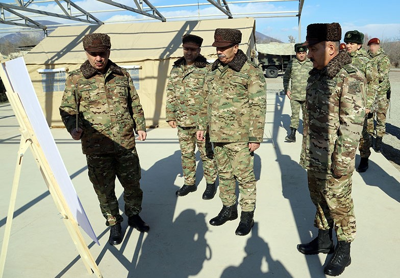 Azerbaijani defense minister views construction work in liberated territories